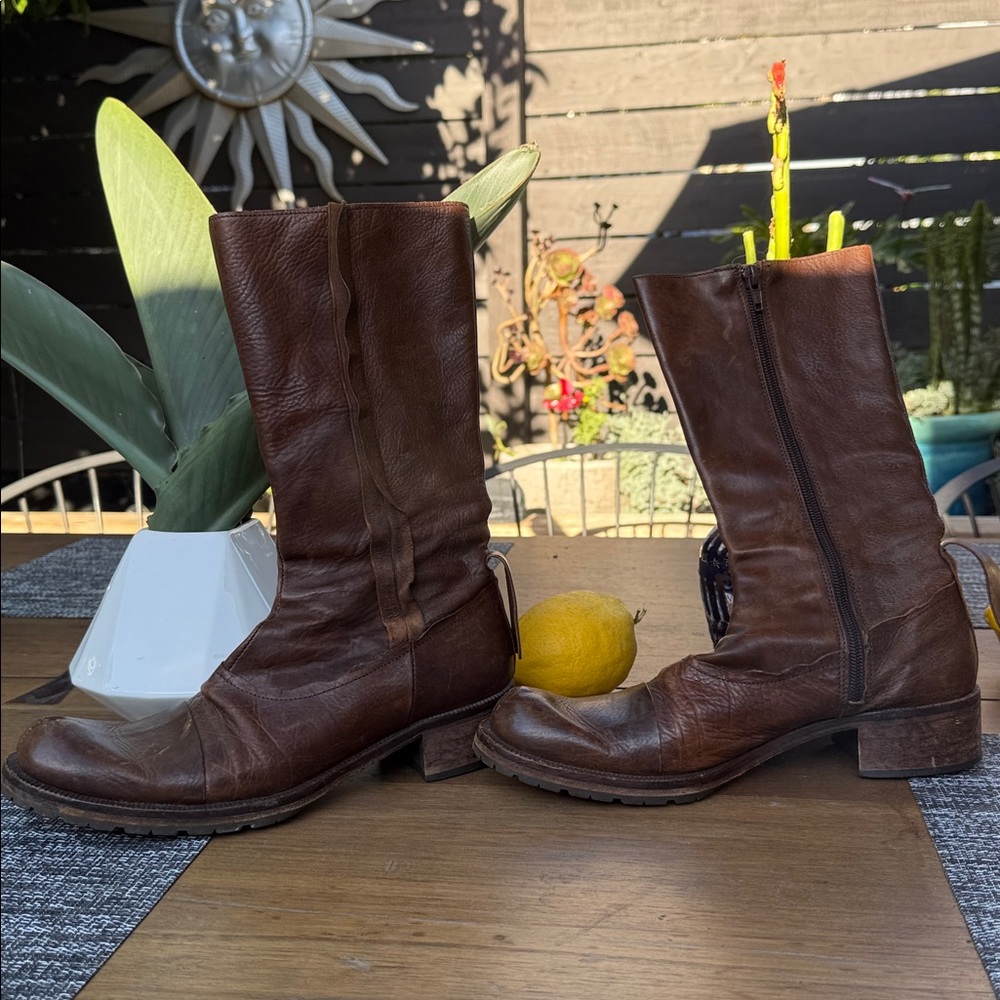 Brown Leather Mid-Calf Boots